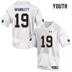 Notre Dame Fighting Irish Youth Jay Bramblett #19 White Under Armour Authentic Stitched College NCAA Football Jersey VZA1199FR